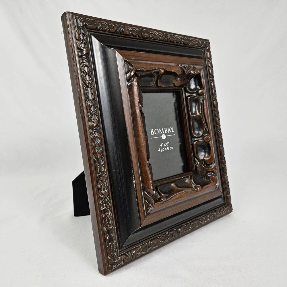 Vintage Bombay Deep Well Picture Frame Carved Mahogany 4x6 Ornate